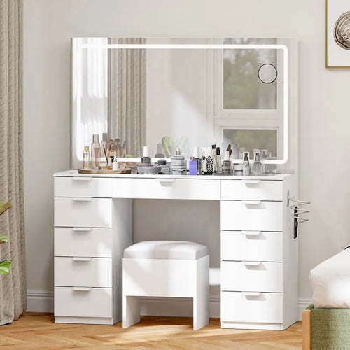 HomeLova | Coiffeuse avec éclairage LED réglable et prises